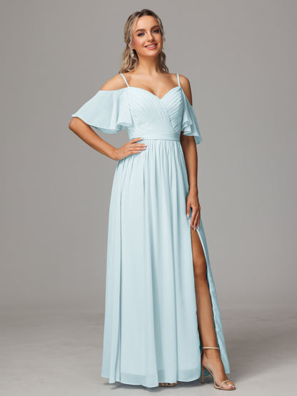 Off The Shoulder A Line Chiffon Bridesmaid Dress With Slit