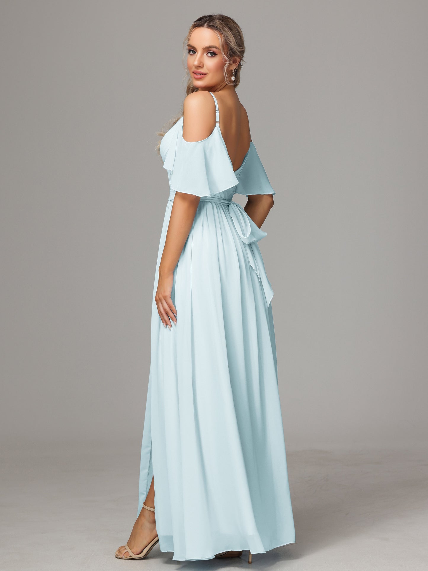 Off The Shoulder A Line Chiffon Bridesmaid Dress With Slit
