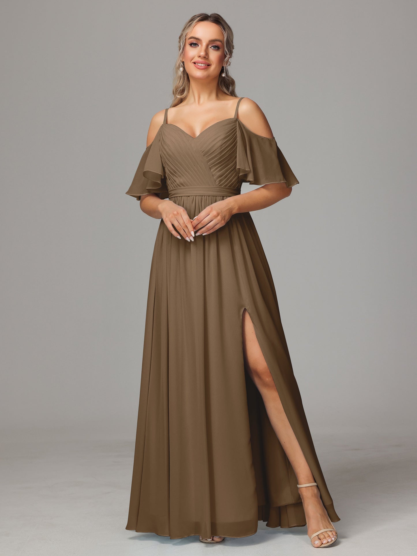 Off The Shoulder A Line Chiffon Bridesmaid Dress With Slit