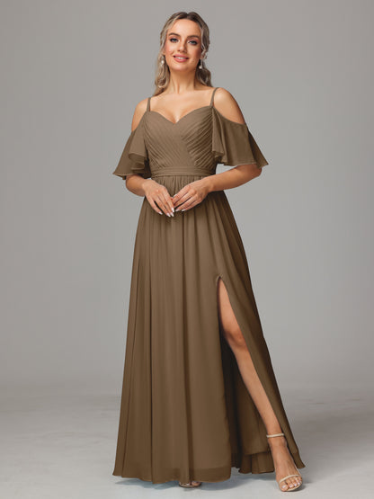 Off The Shoulder A Line Chiffon Bridesmaid Dress With Slit