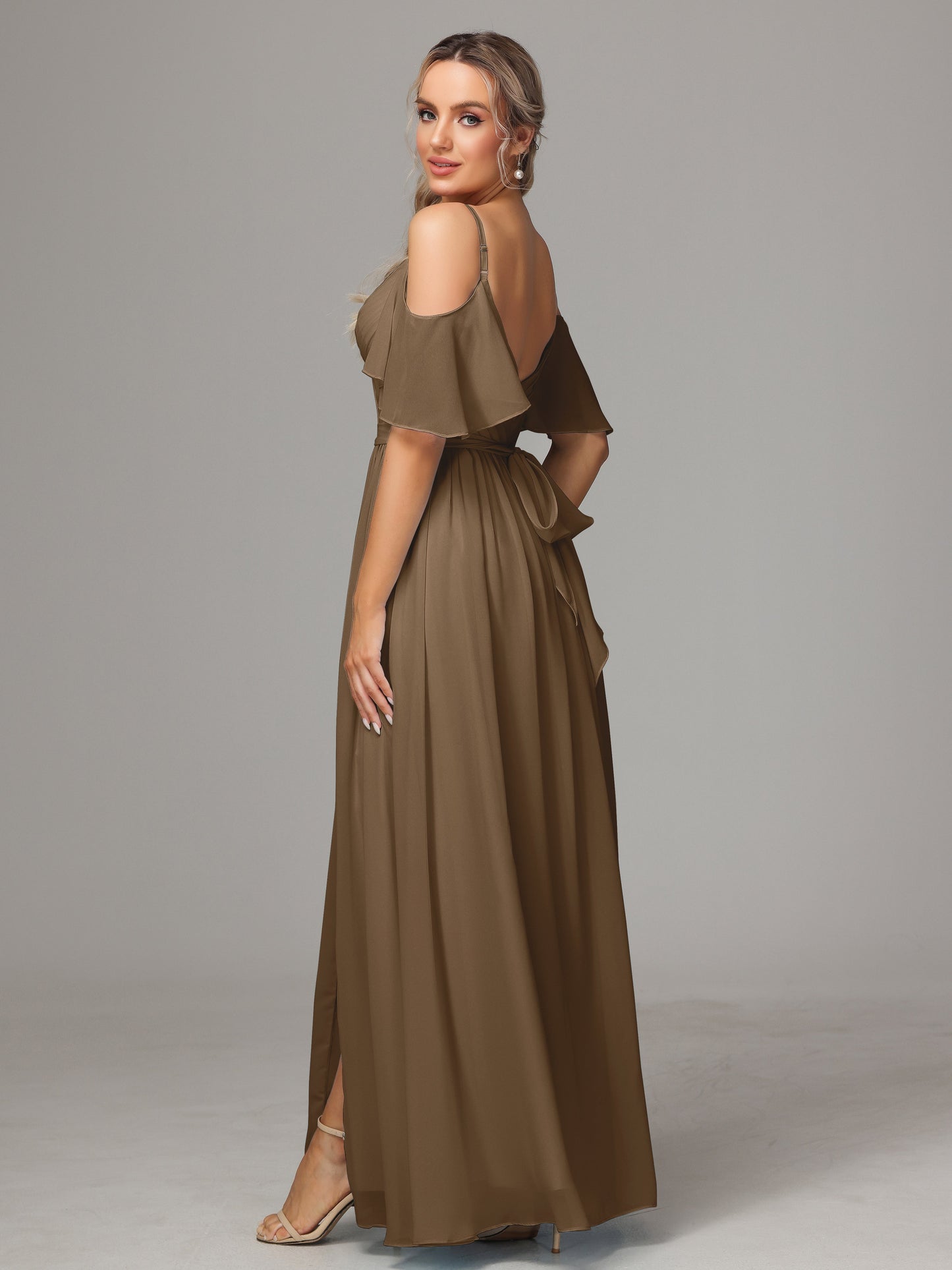 Off The Shoulder A Line Chiffon Bridesmaid Dress With Slit