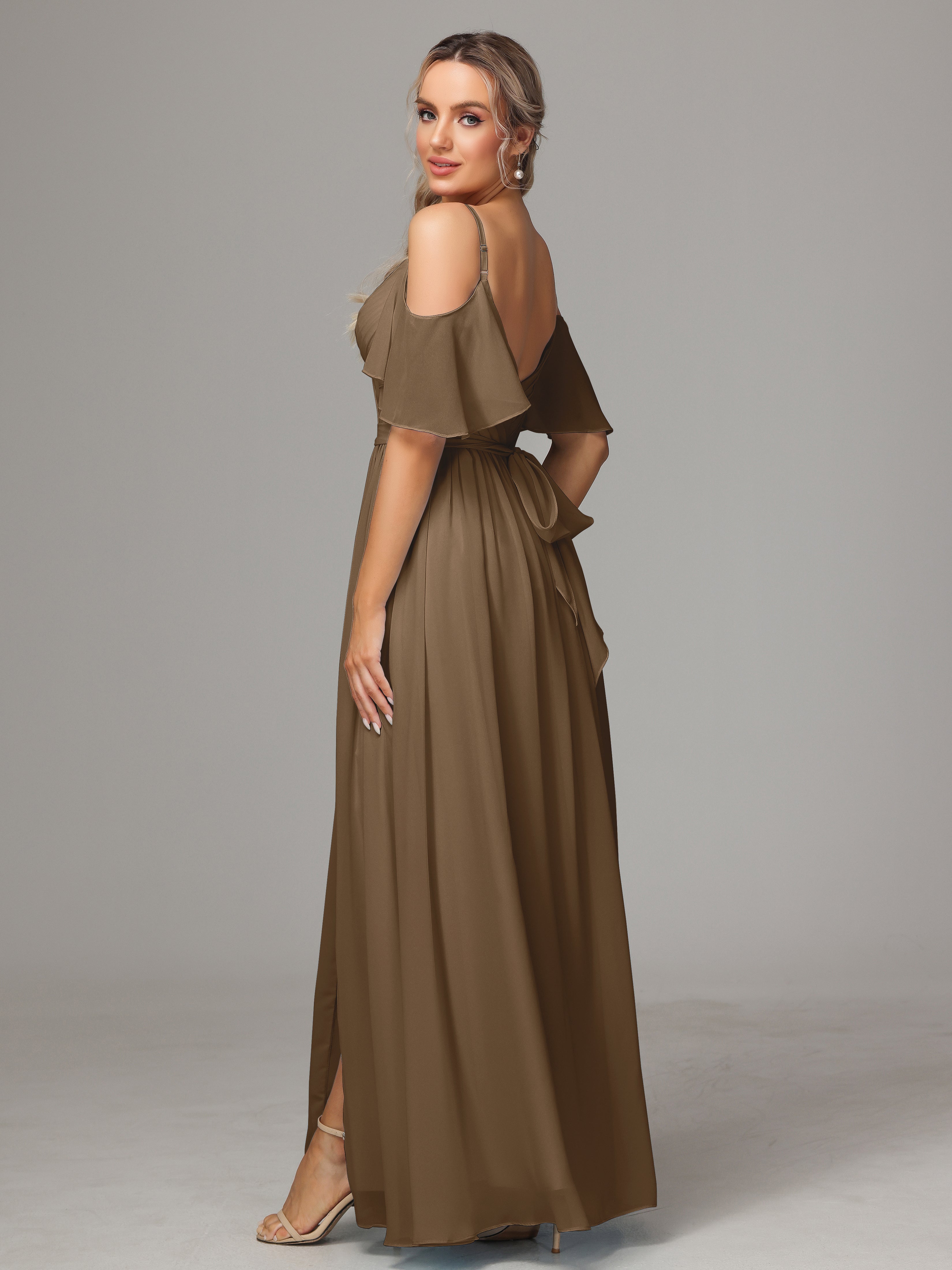 Off The Shoulder A Line Chiffon Bridesmaid Dress With Slit