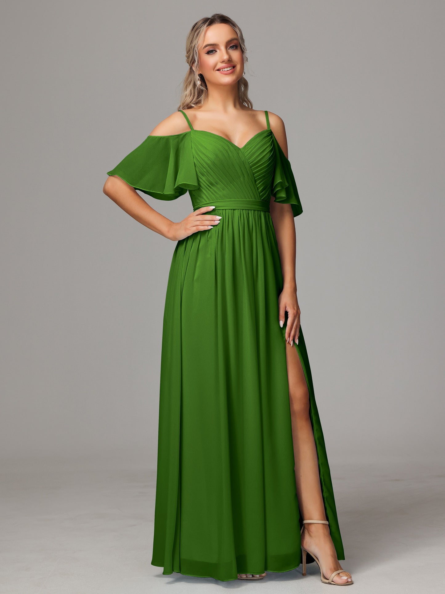 Off The Shoulder A Line Chiffon Bridesmaid Dress With Slit