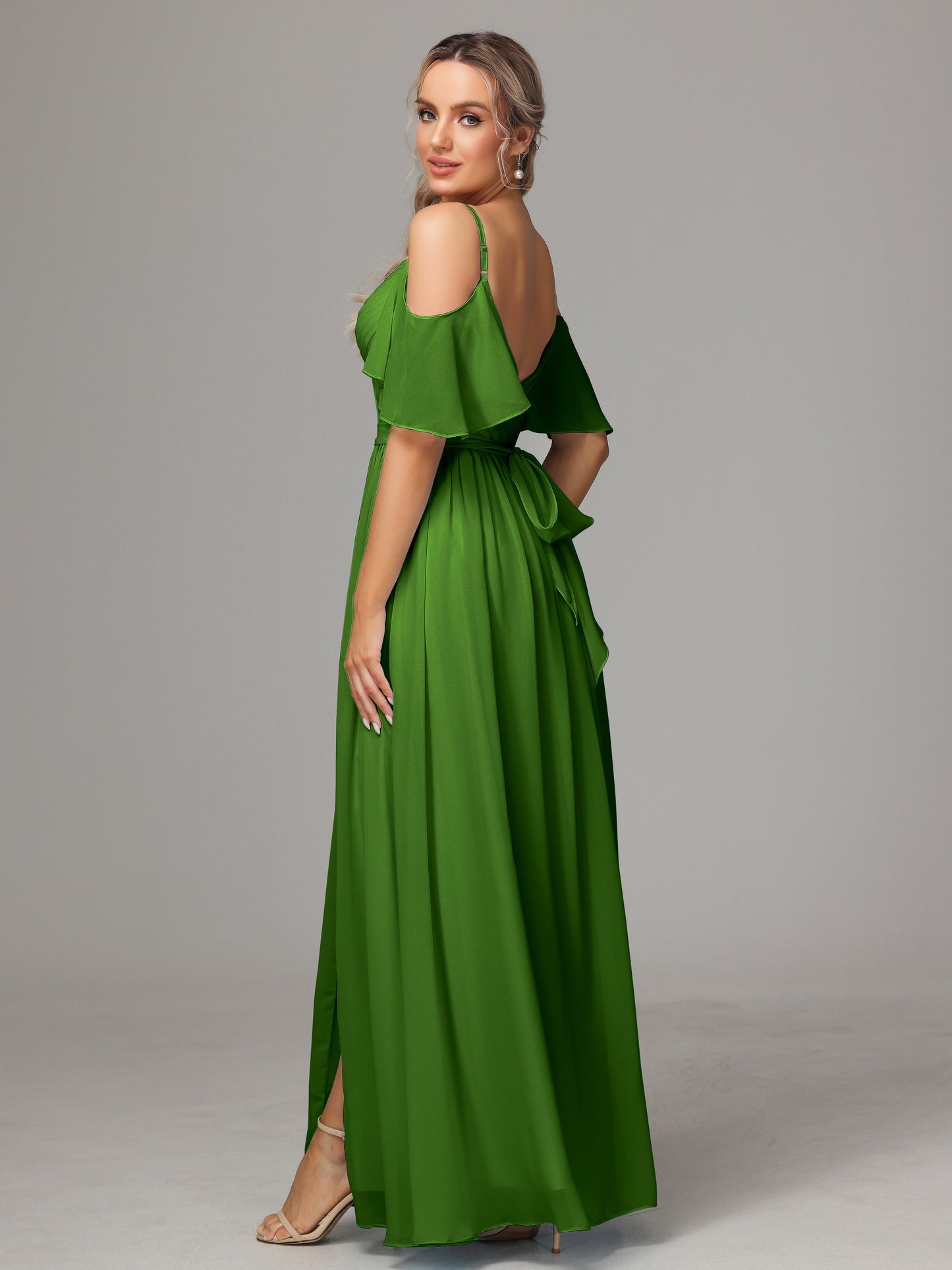 Off The Shoulder A Line Chiffon Bridesmaid Dress With Slit