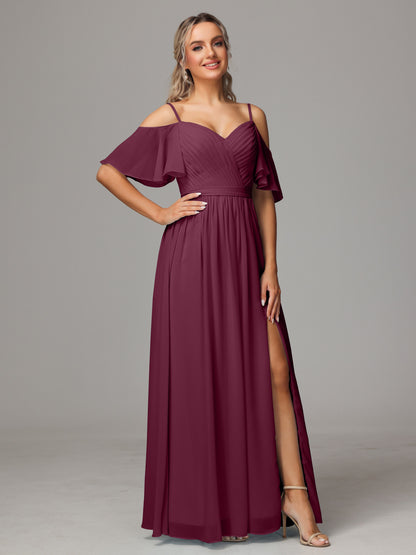 Off The Shoulder A Line Chiffon Bridesmaid Dress With Slit