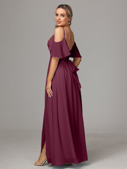 Off The Shoulder A Line Chiffon Bridesmaid Dress With Slit