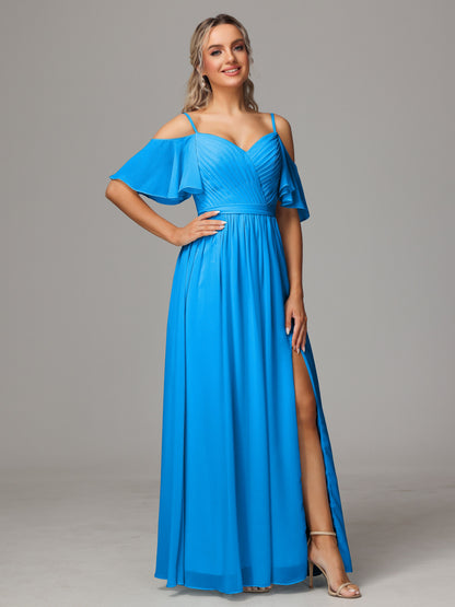 Off The Shoulder A Line Chiffon Bridesmaid Dress With Slit