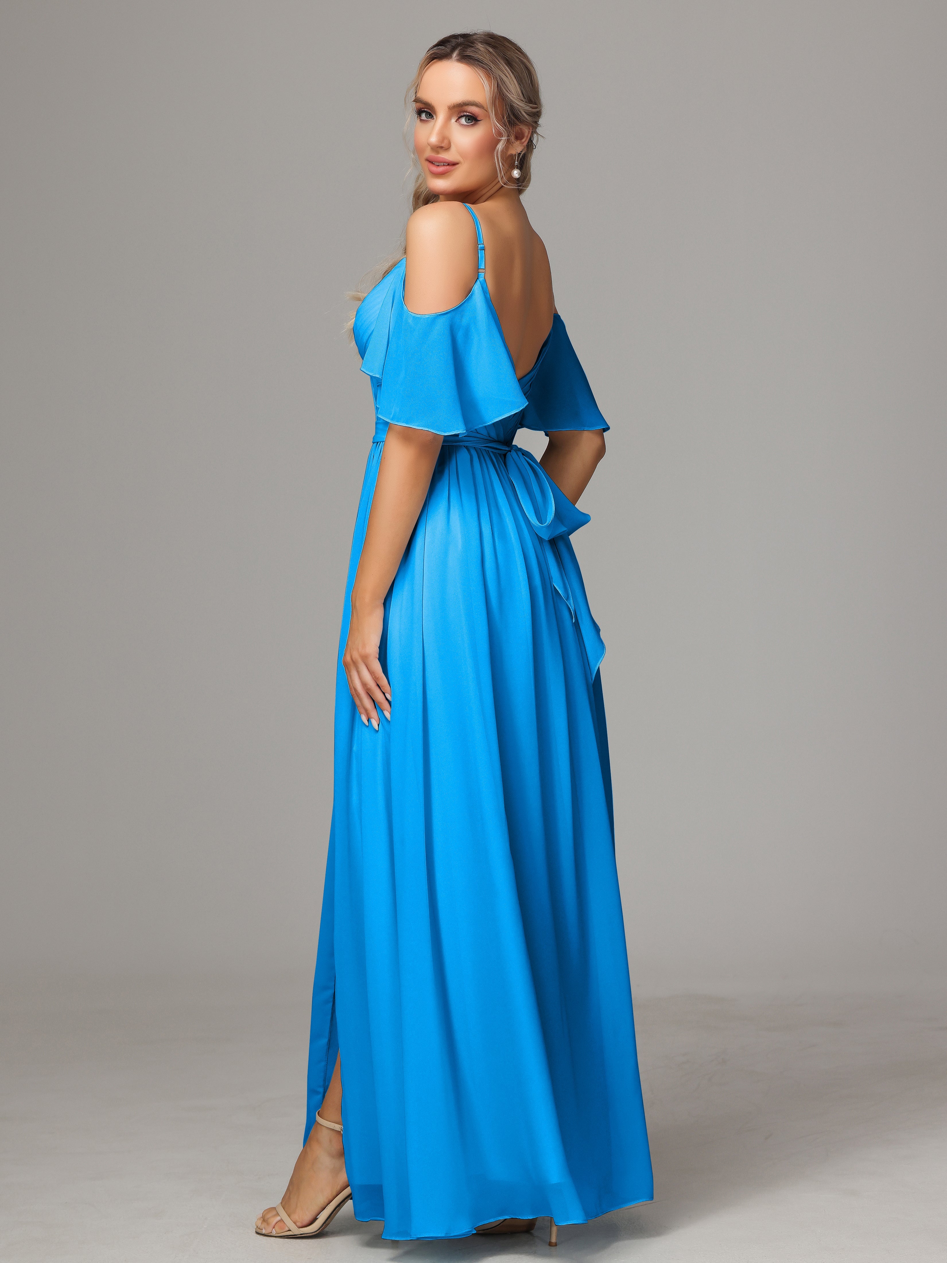 Off The Shoulder A Line Chiffon Bridesmaid Dress With Slit
