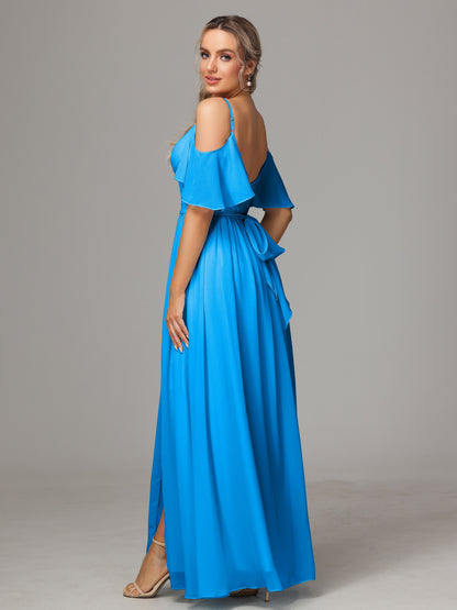 Off The Shoulder A Line Chiffon Bridesmaid Dress With Slit