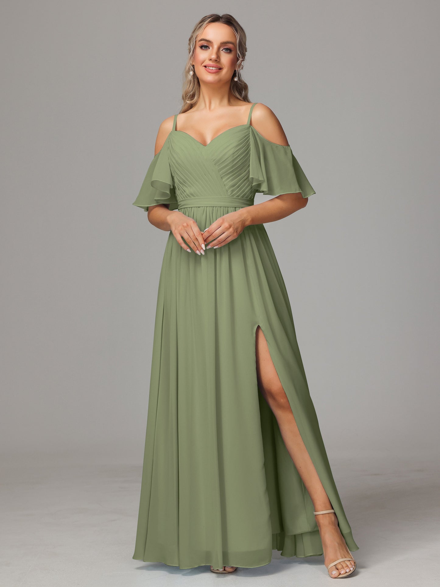 Off The Shoulder A Line Chiffon Bridesmaid Dress With Slit