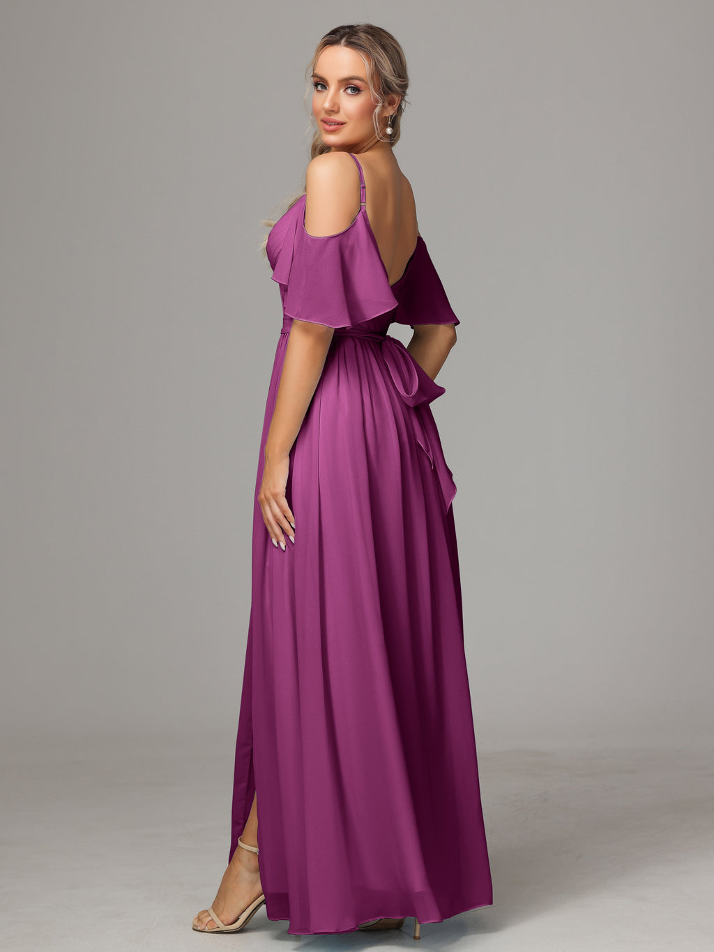 Off The Shoulder A Line Chiffon Bridesmaid Dress With Slit