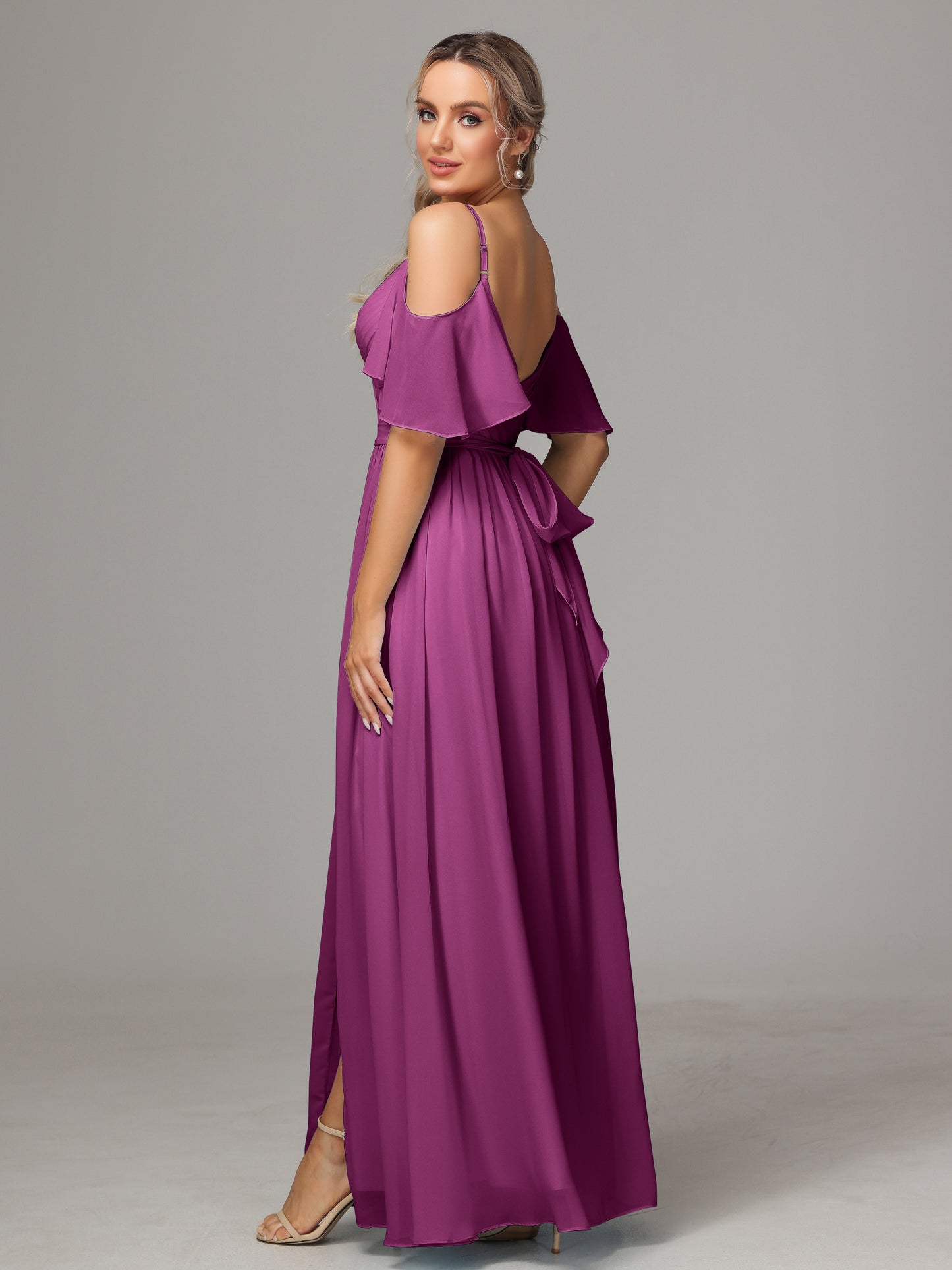 Off The Shoulder A Line Chiffon Bridesmaid Dress With Slit