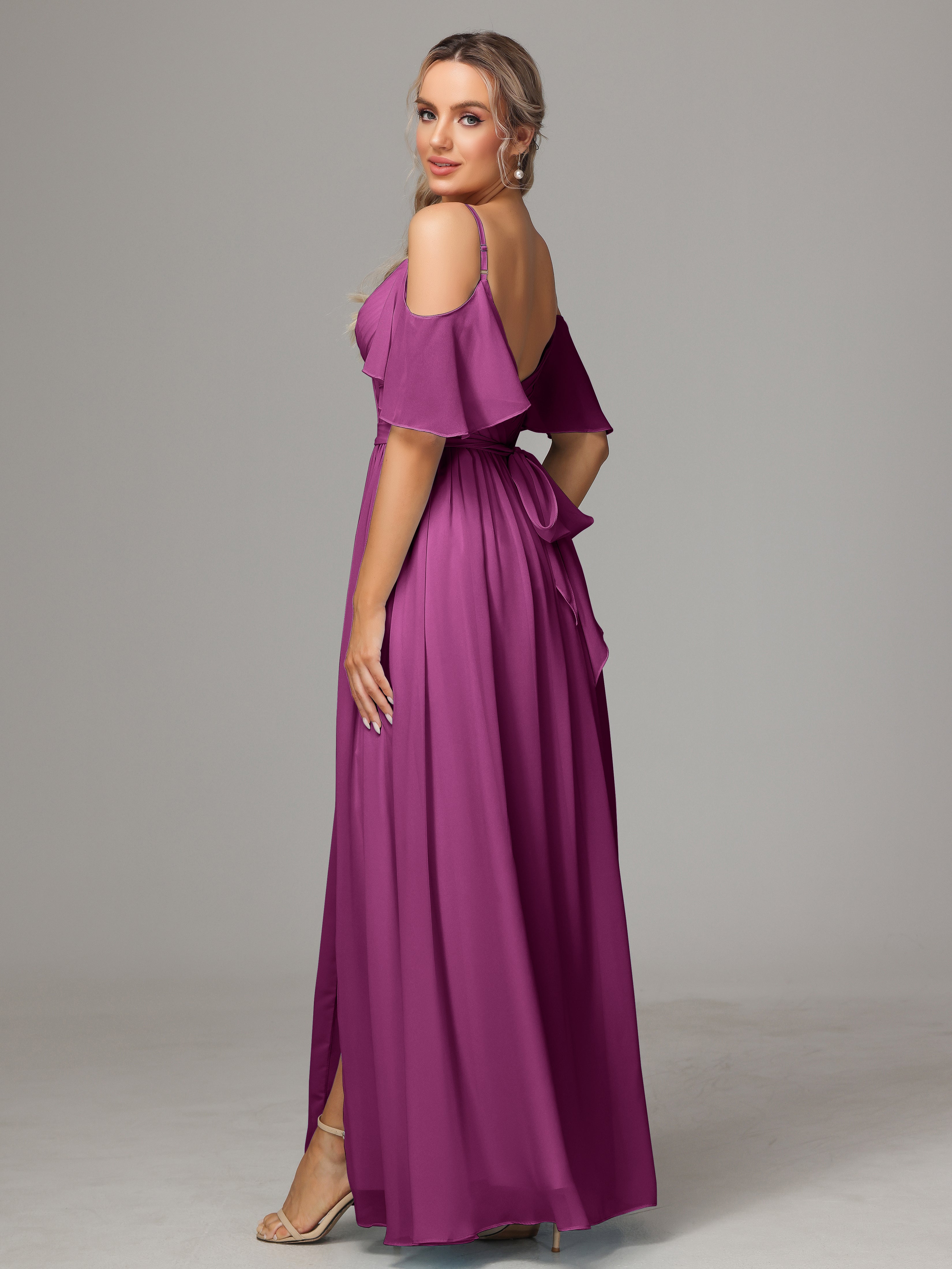 Off The Shoulder A Line Chiffon Bridesmaid Dress With Slit