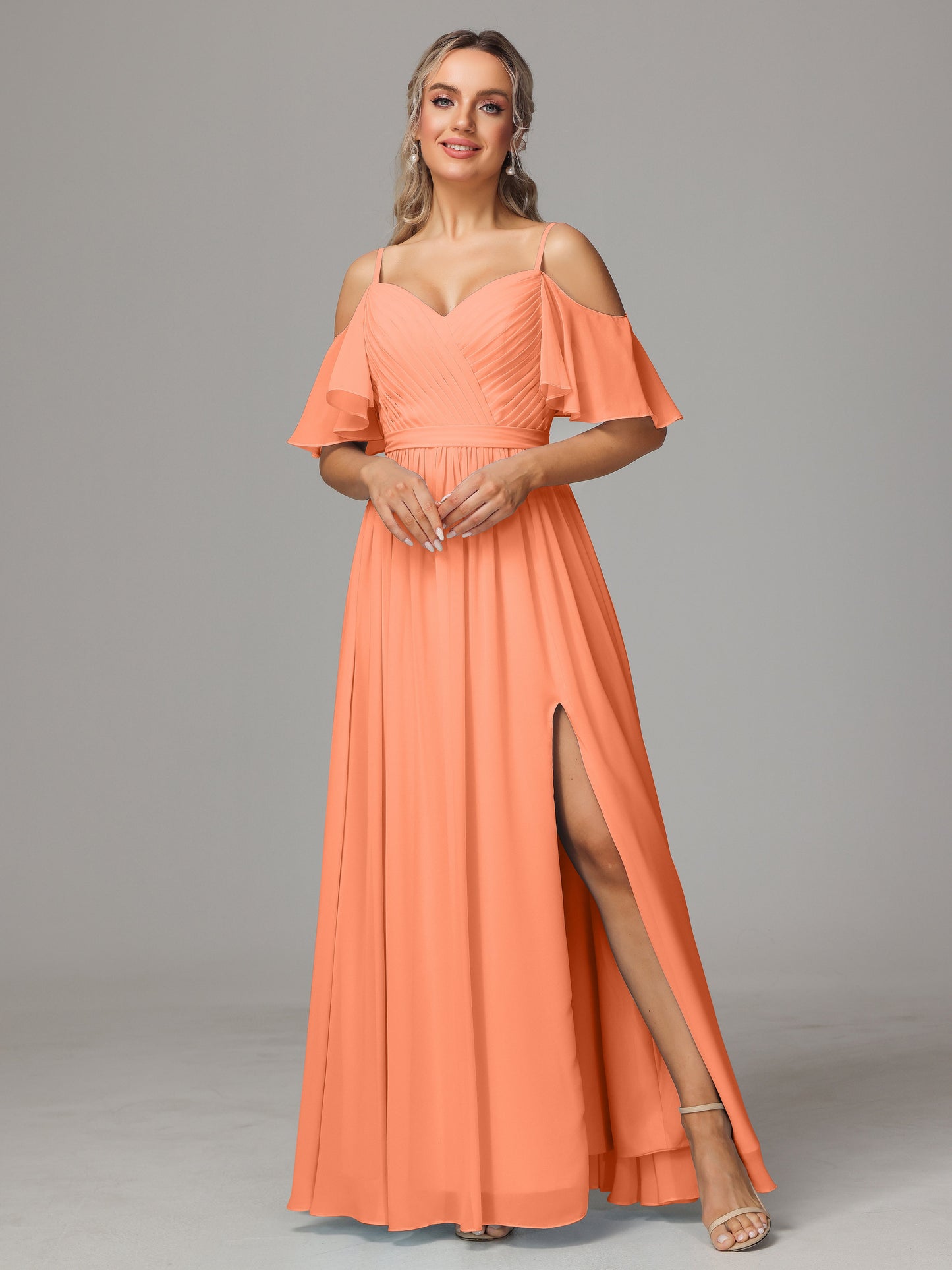Off The Shoulder A Line Chiffon Bridesmaid Dress With Slit
