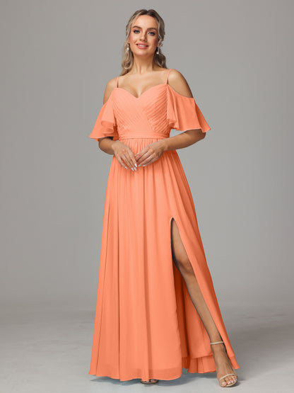 Off The Shoulder A Line Chiffon Bridesmaid Dress With Slit