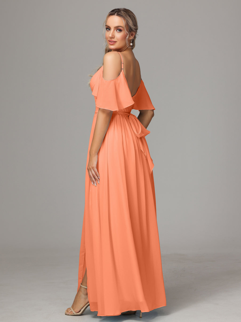 Off The Shoulder A Line Chiffon Bridesmaid Dress With Slit