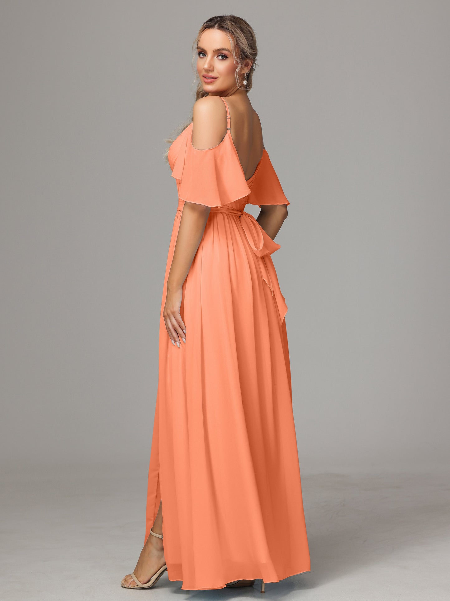 Off The Shoulder A Line Chiffon Bridesmaid Dress With Slit
