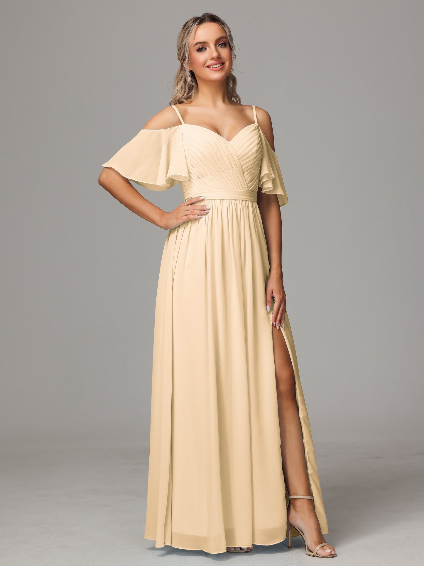 Off The Shoulder A Line Chiffon Bridesmaid Dress With Slit