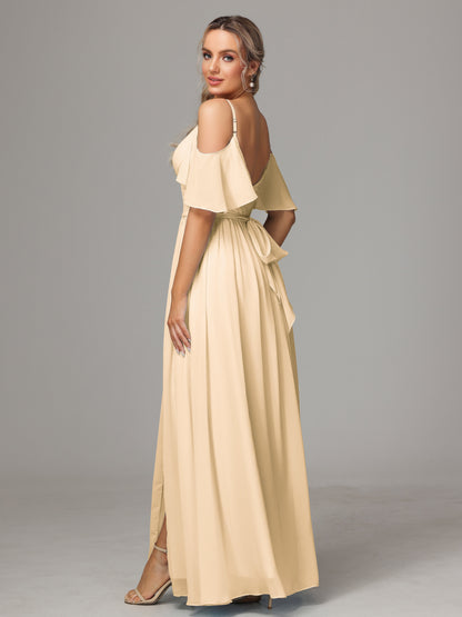 Off The Shoulder A Line Chiffon Bridesmaid Dress With Slit