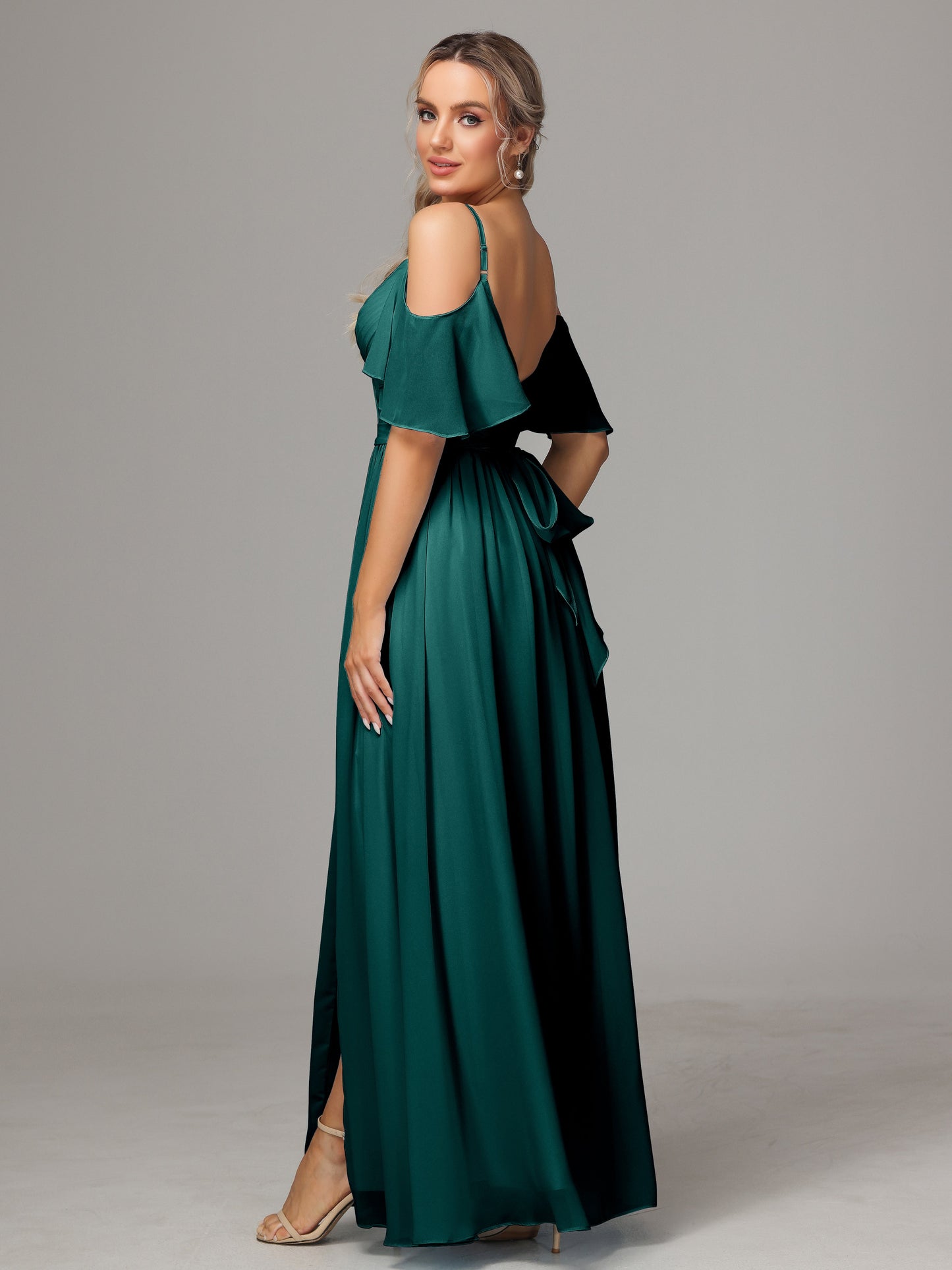 Off The Shoulder A Line Chiffon Bridesmaid Dress With Slit