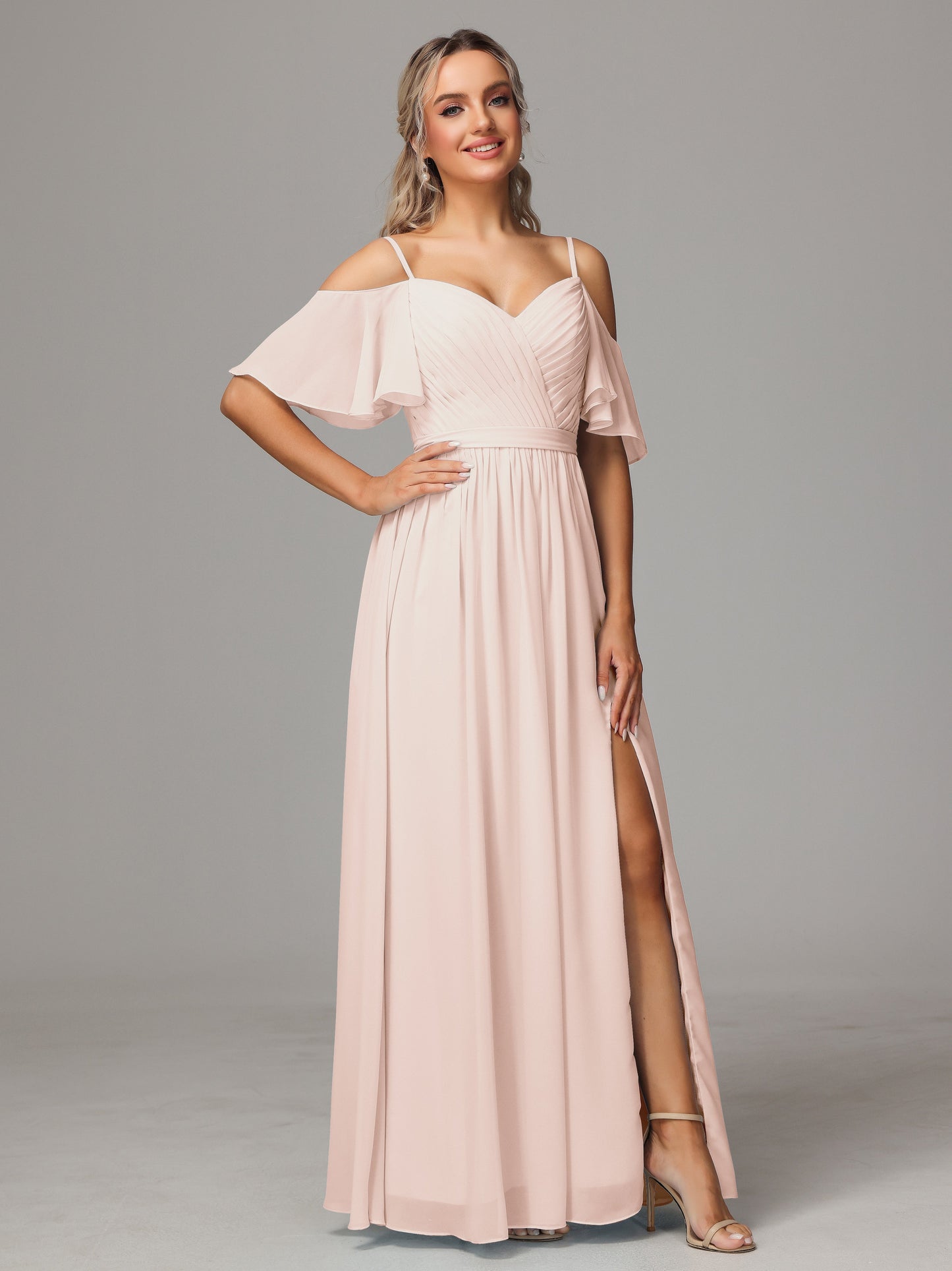 Off The Shoulder A Line Chiffon Bridesmaid Dress With Slit