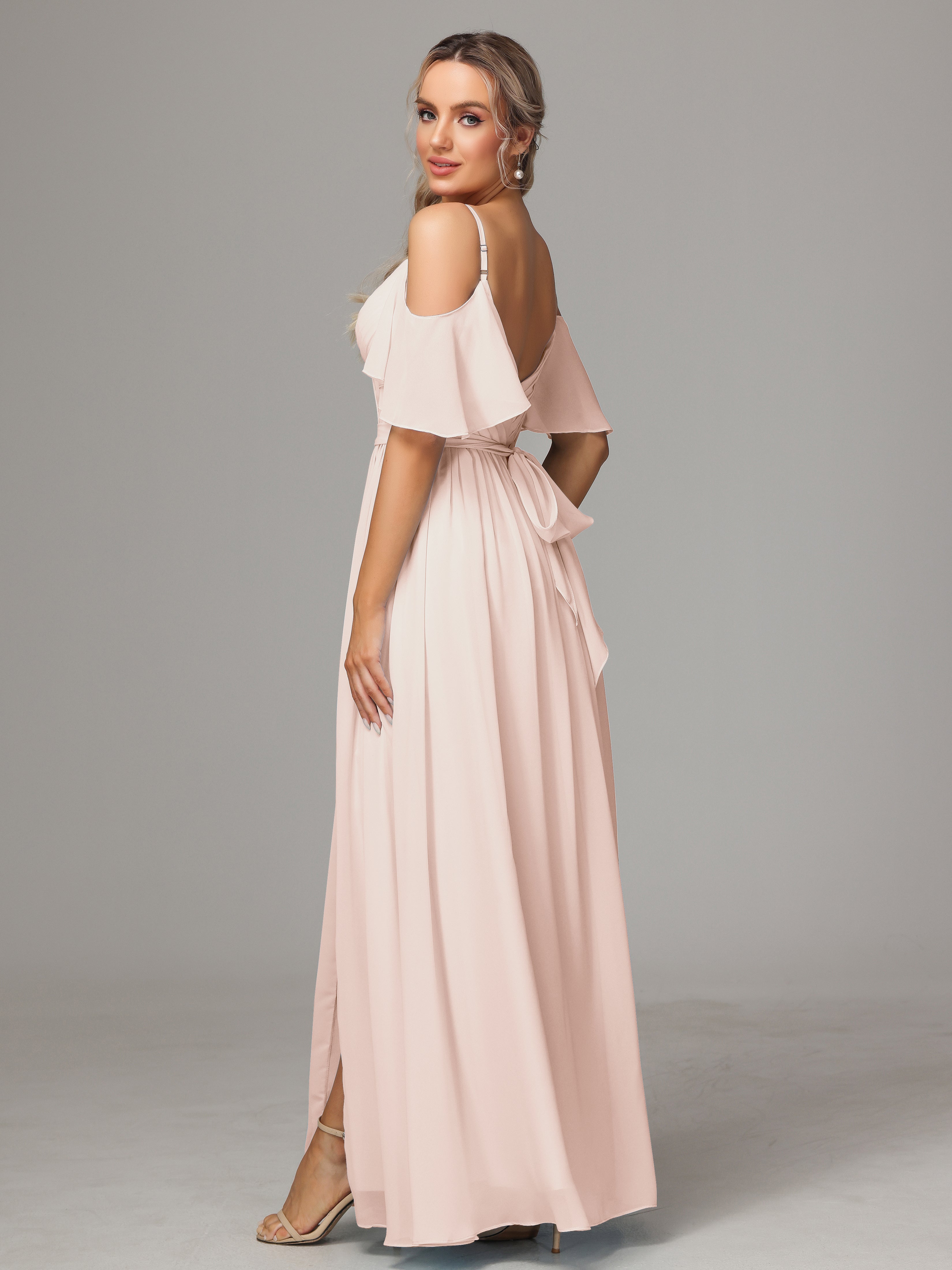 Off The Shoulder A Line Chiffon Bridesmaid Dress With Slit