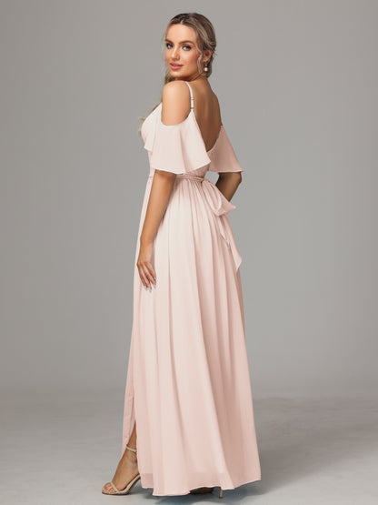 Off The Shoulder A Line Chiffon Bridesmaid Dress With Slit