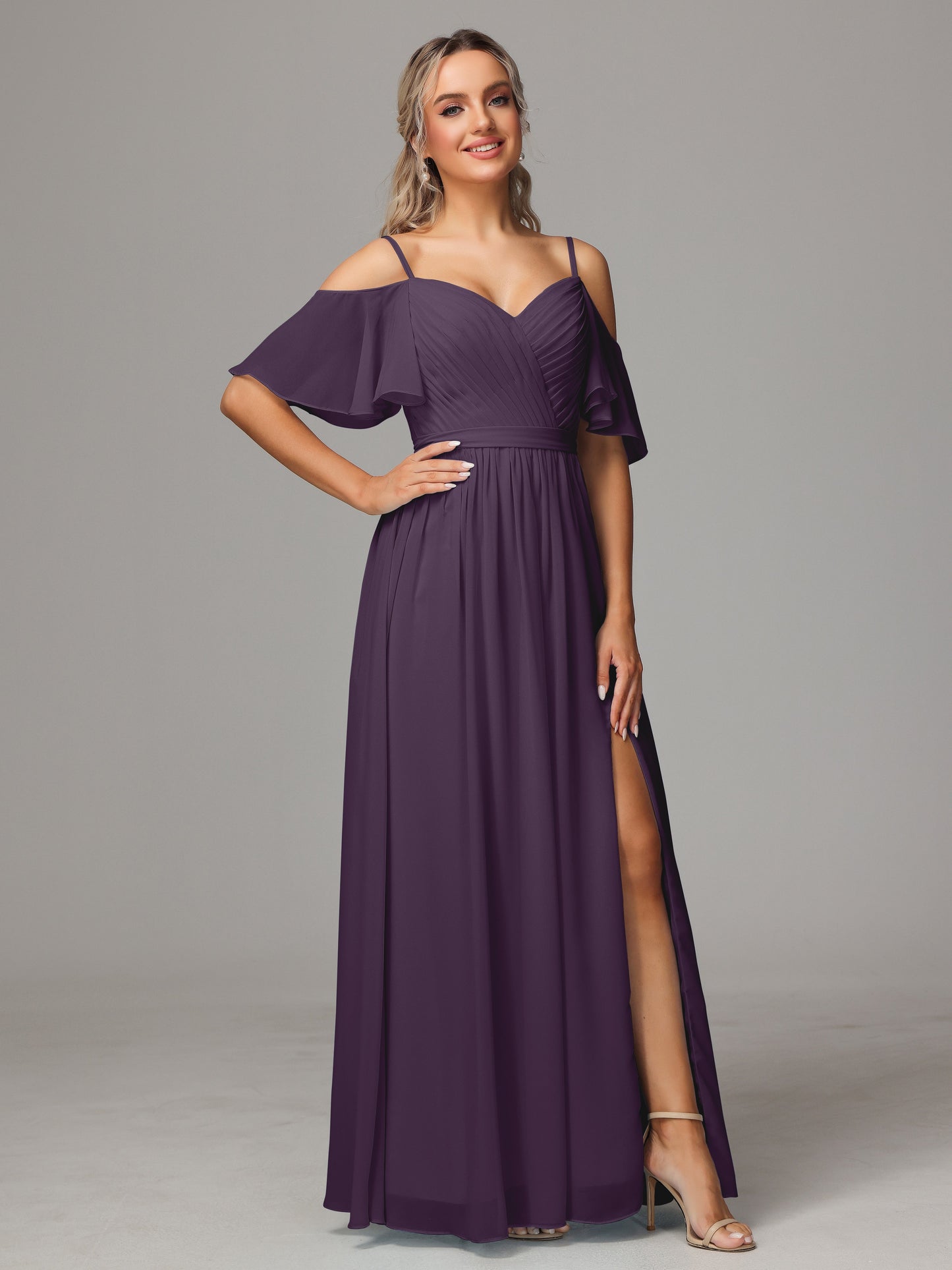 Off The Shoulder A Line Chiffon Bridesmaid Dress With Slit