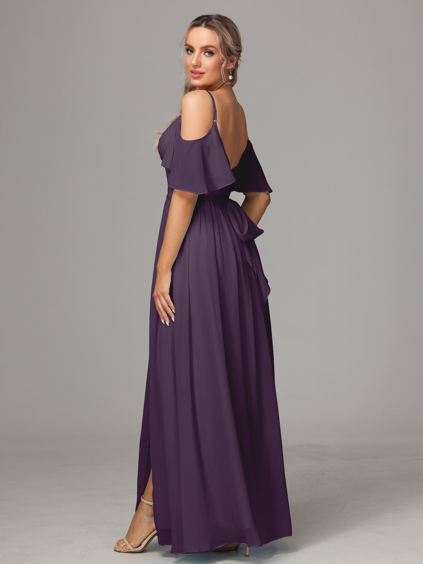 Off The Shoulder A Line Chiffon Bridesmaid Dress With Slit