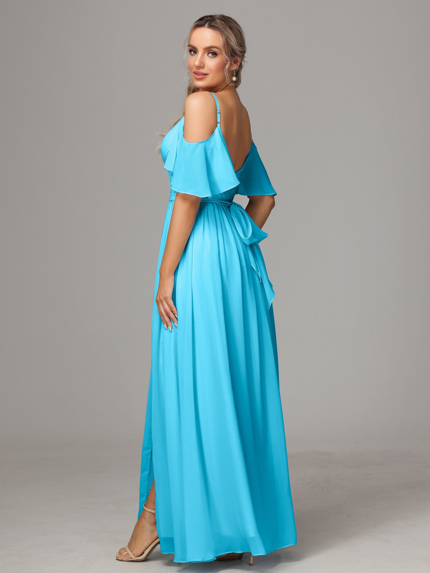 Off The Shoulder A Line Chiffon Bridesmaid Dress With Slit