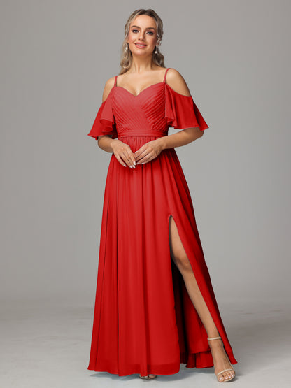 Off The Shoulder A Line Chiffon Bridesmaid Dress With Slit