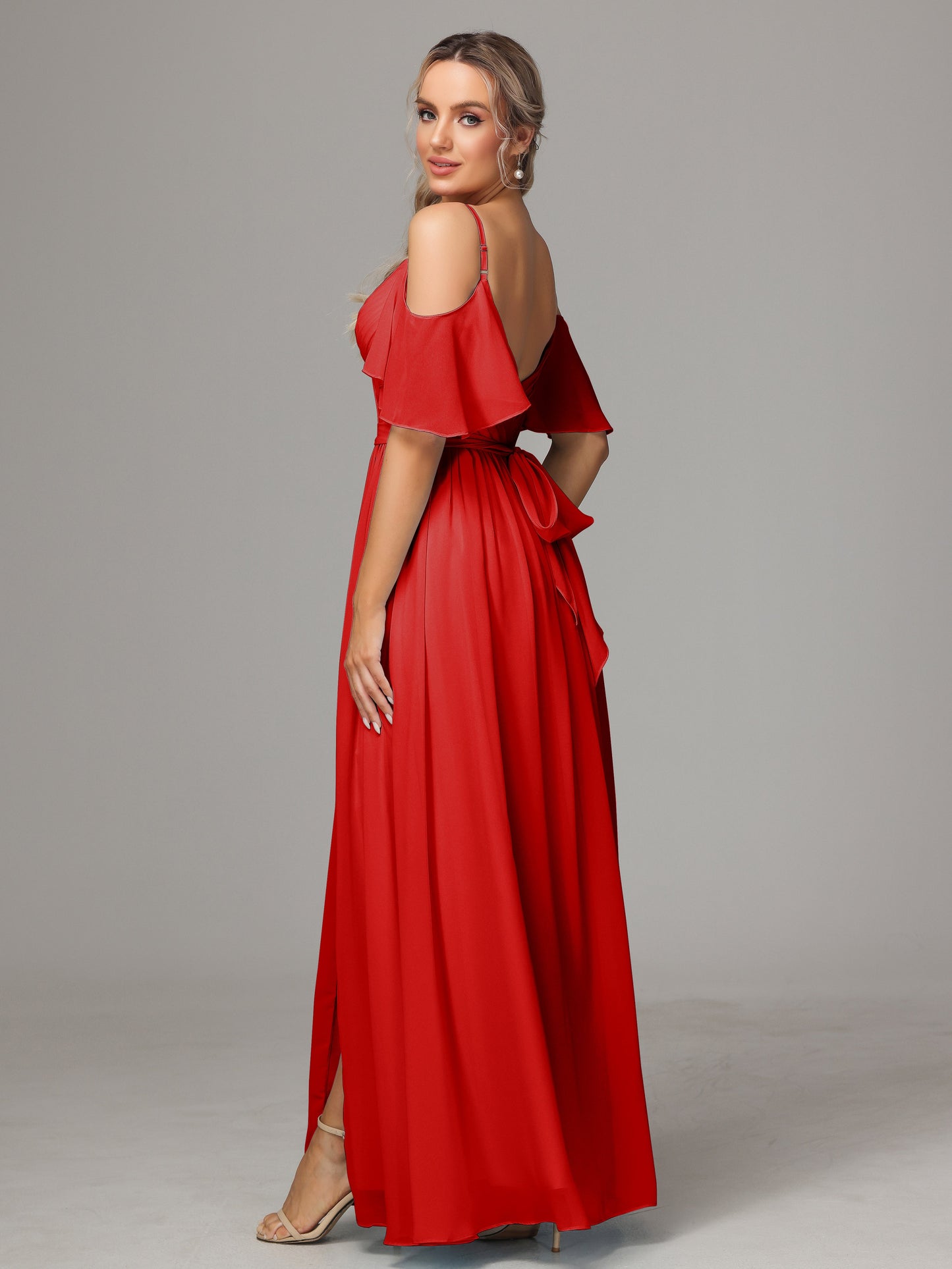 Off The Shoulder A Line Chiffon Bridesmaid Dress With Slit