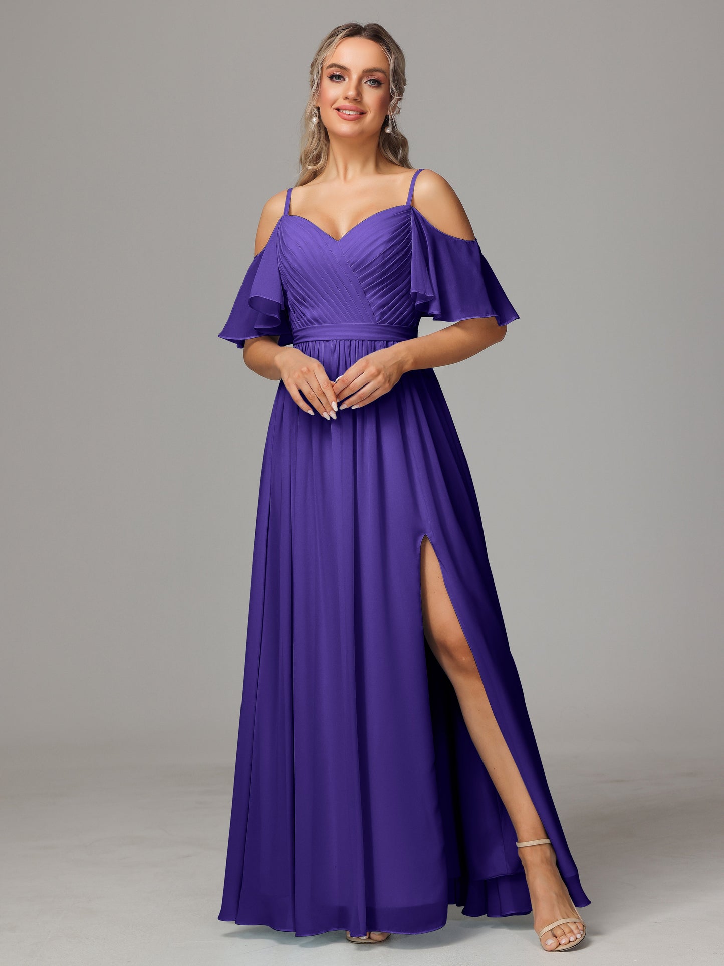 Off The Shoulder A Line Chiffon Bridesmaid Dress With Slit