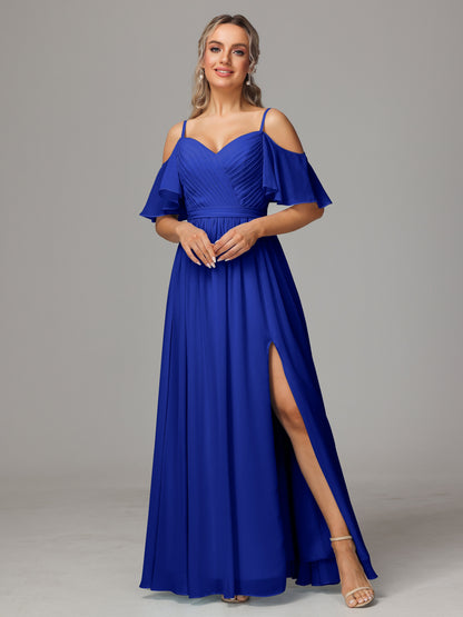 Off The Shoulder A Line Chiffon Bridesmaid Dress With Slit
