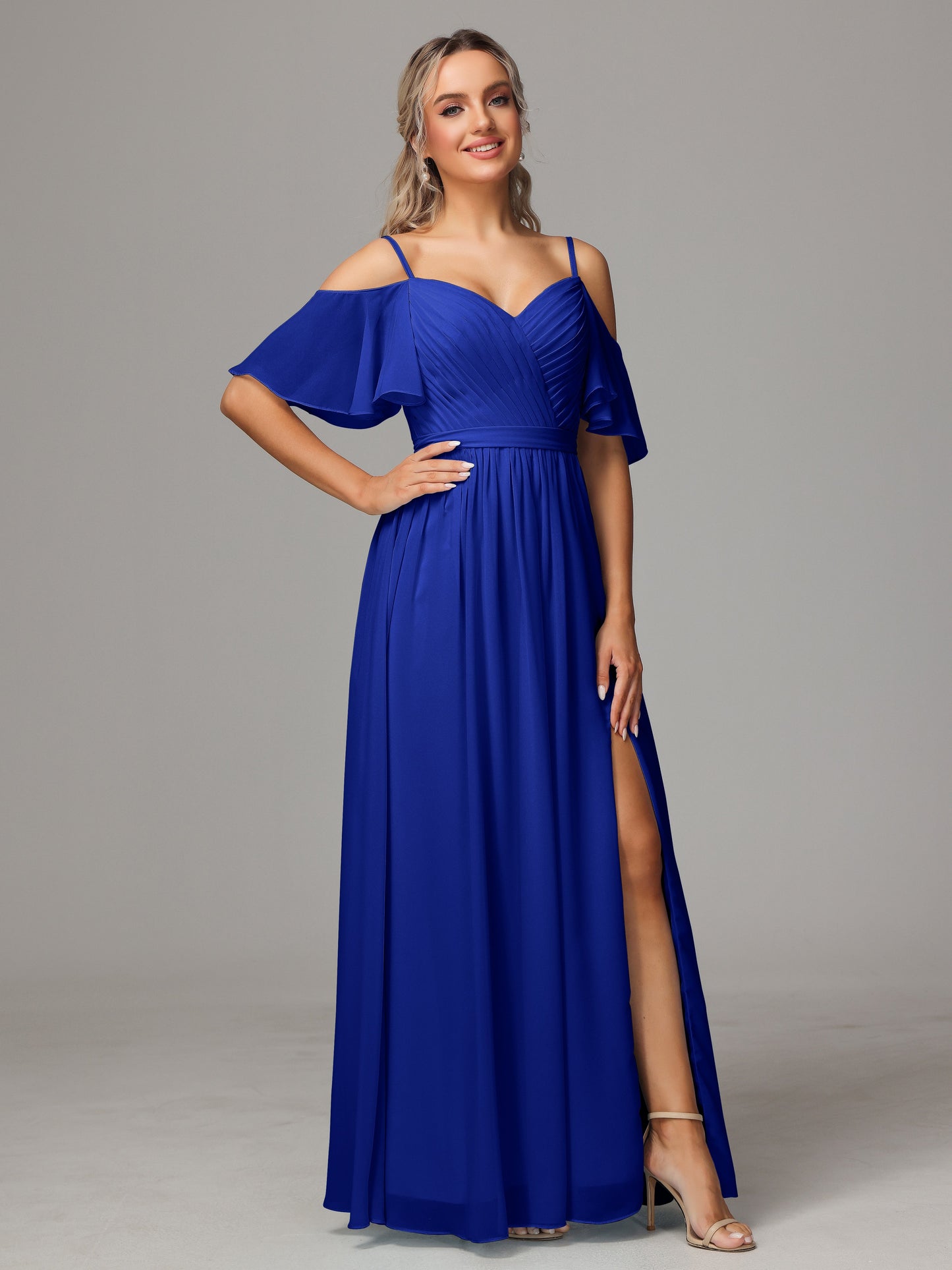 Off The Shoulder A Line Chiffon Bridesmaid Dress With Slit