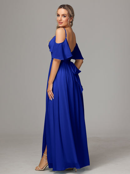 Off The Shoulder A Line Chiffon Bridesmaid Dress With Slit