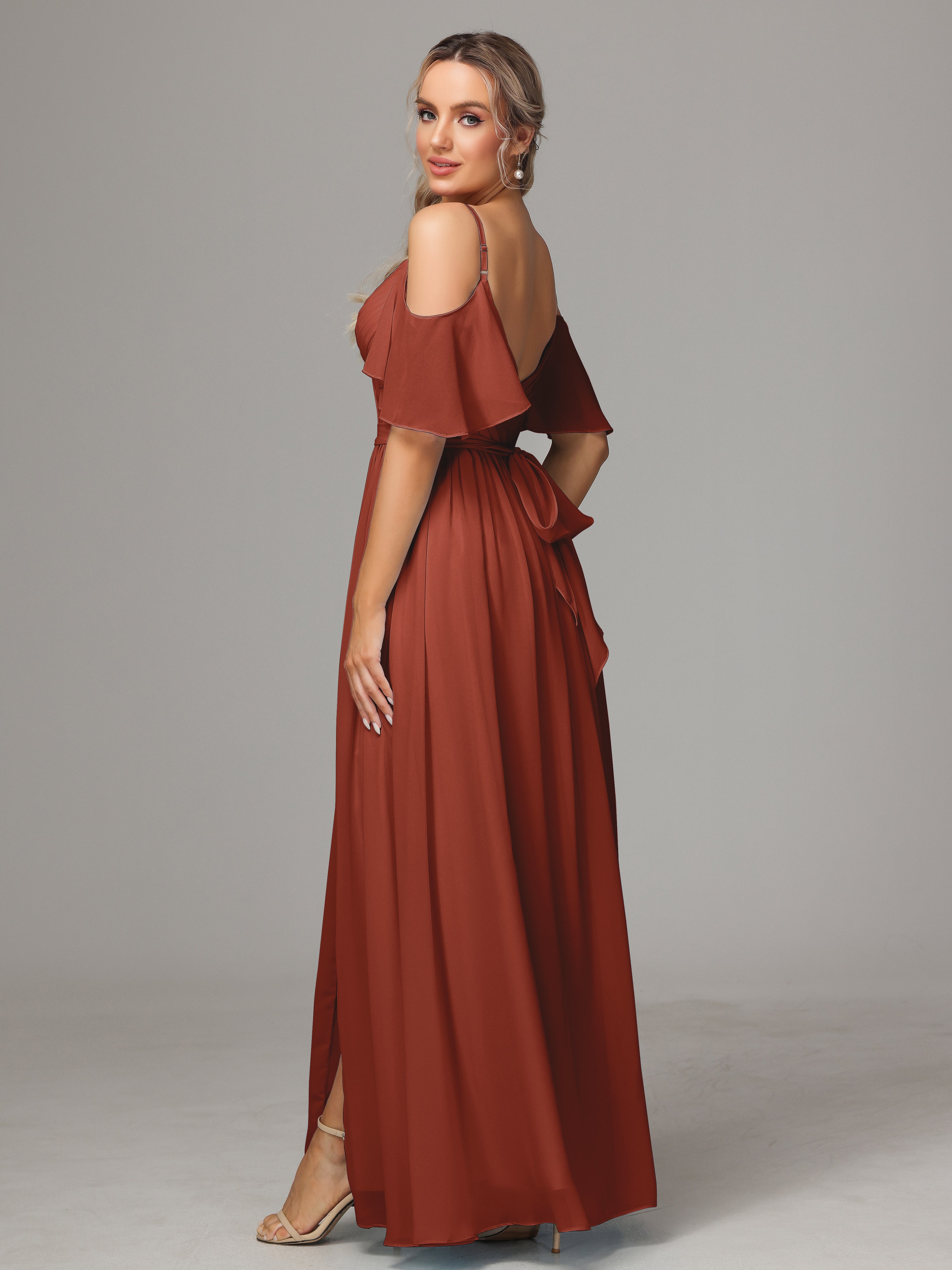 Off The Shoulder A Line Chiffon Bridesmaid Dress With Slit