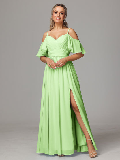 Off The Shoulder A Line Chiffon Bridesmaid Dress With Slit
