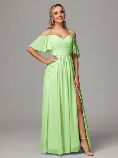 Off The Shoulder A Line Chiffon Bridesmaid Dress With Slit