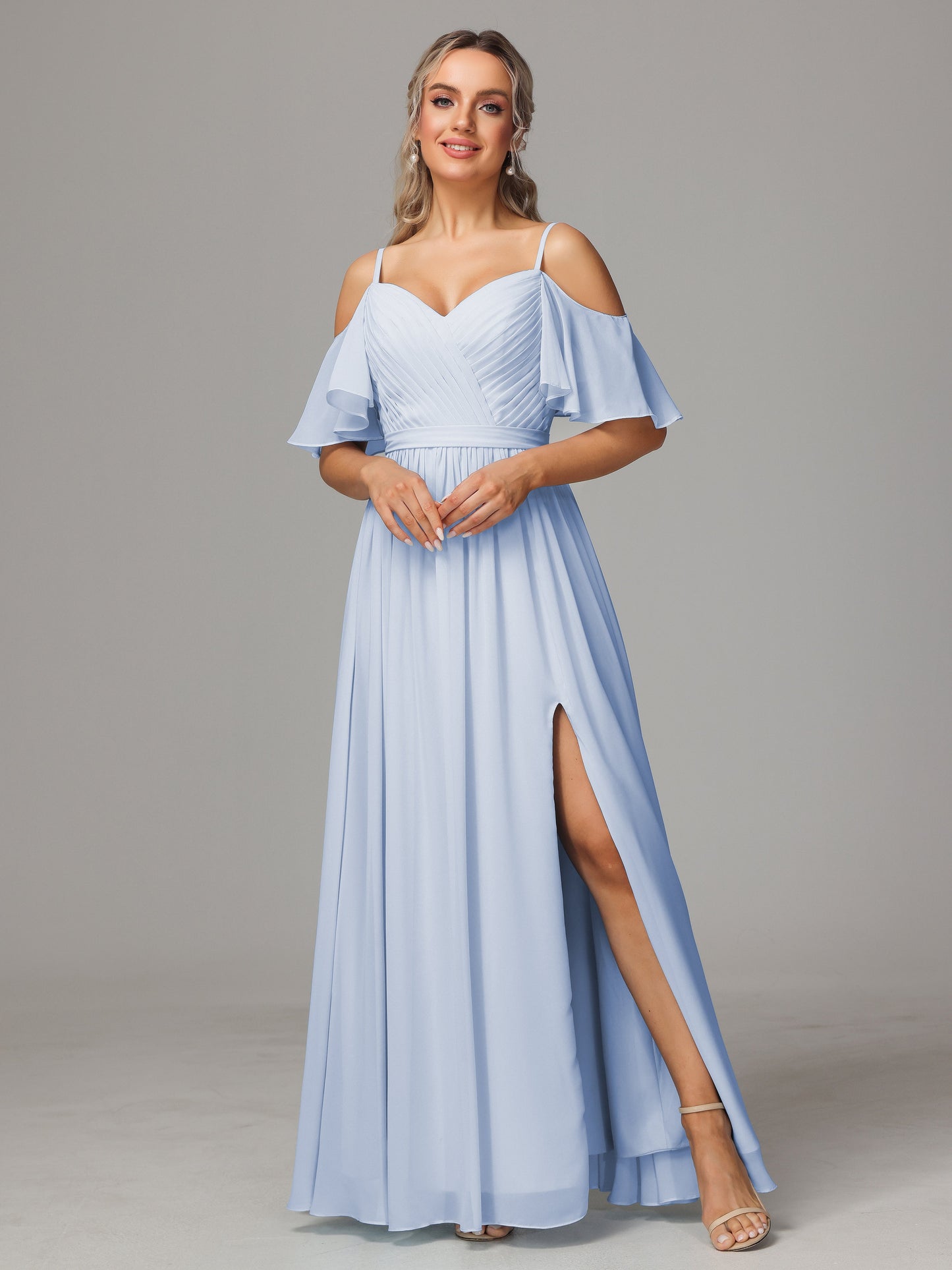 Off The Shoulder A Line Chiffon Bridesmaid Dress With Slit