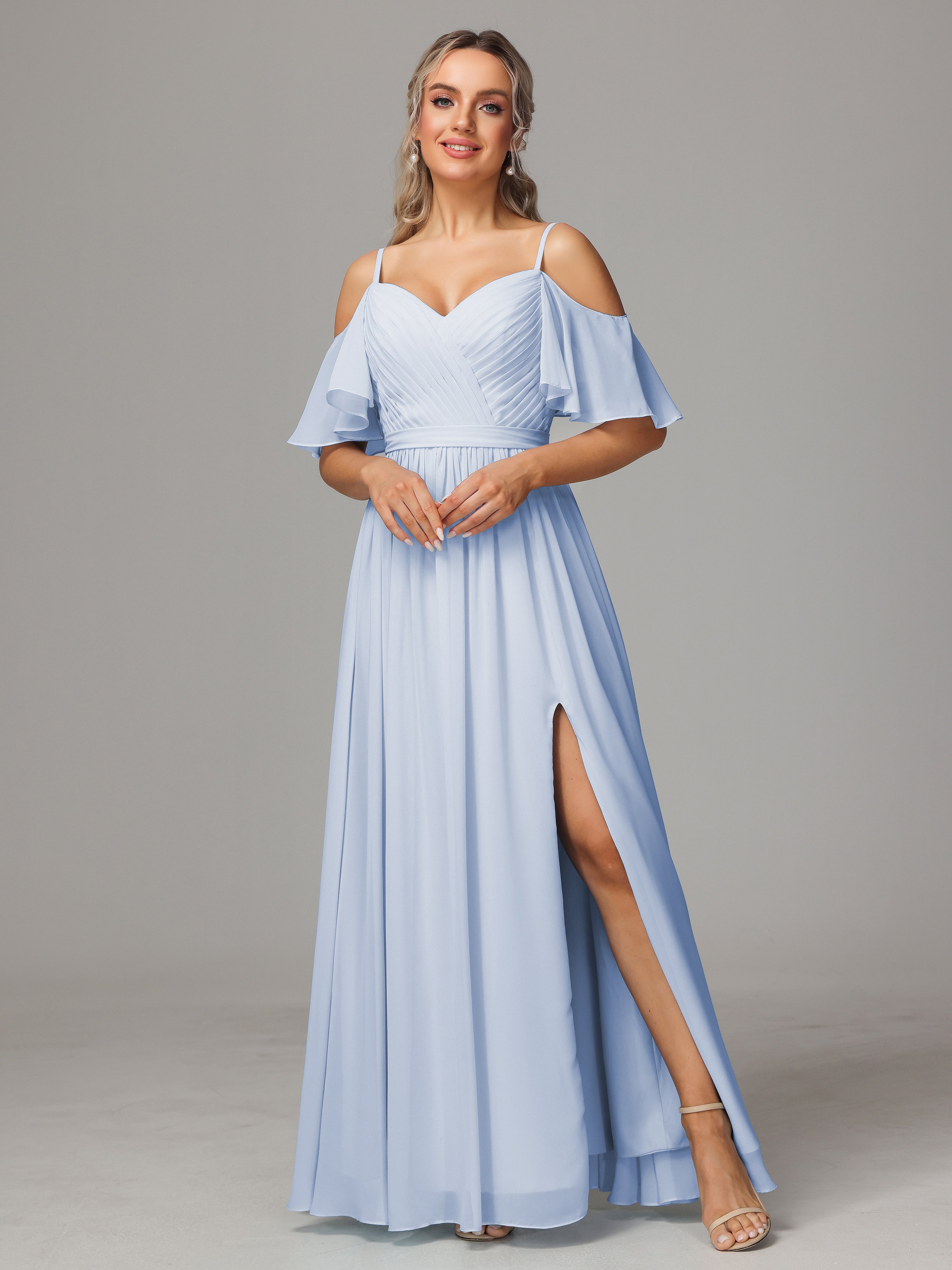 Off The Shoulder A Line Chiffon Bridesmaid Dress With Slit