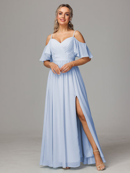 Off The Shoulder A Line Chiffon Bridesmaid Dress With Slit