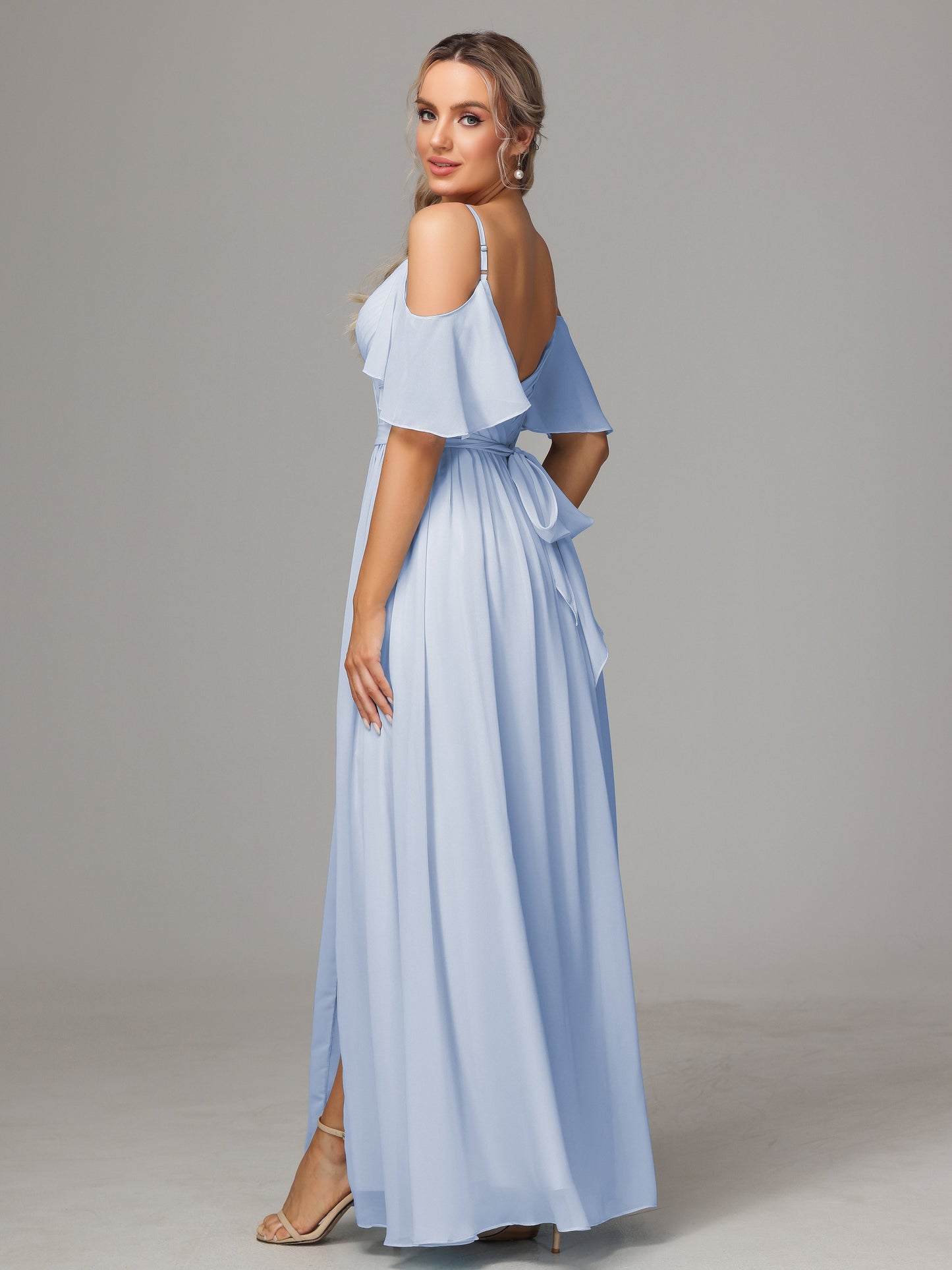 Off The Shoulder A Line Chiffon Bridesmaid Dress With Slit