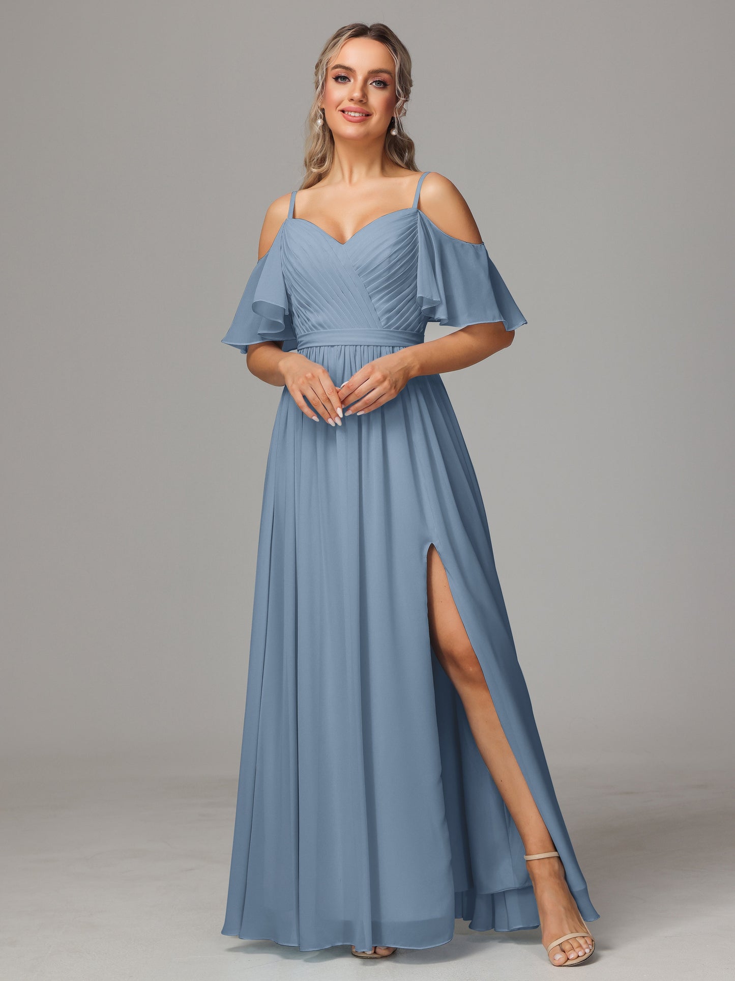 Off The Shoulder A Line Chiffon Bridesmaid Dress With Slit