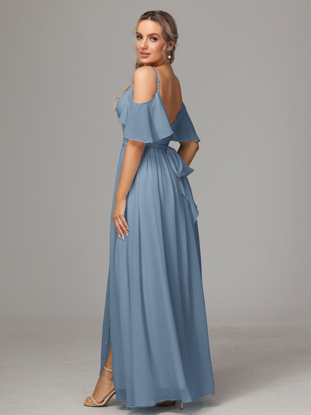 Off The Shoulder A Line Chiffon Bridesmaid Dress With Slit