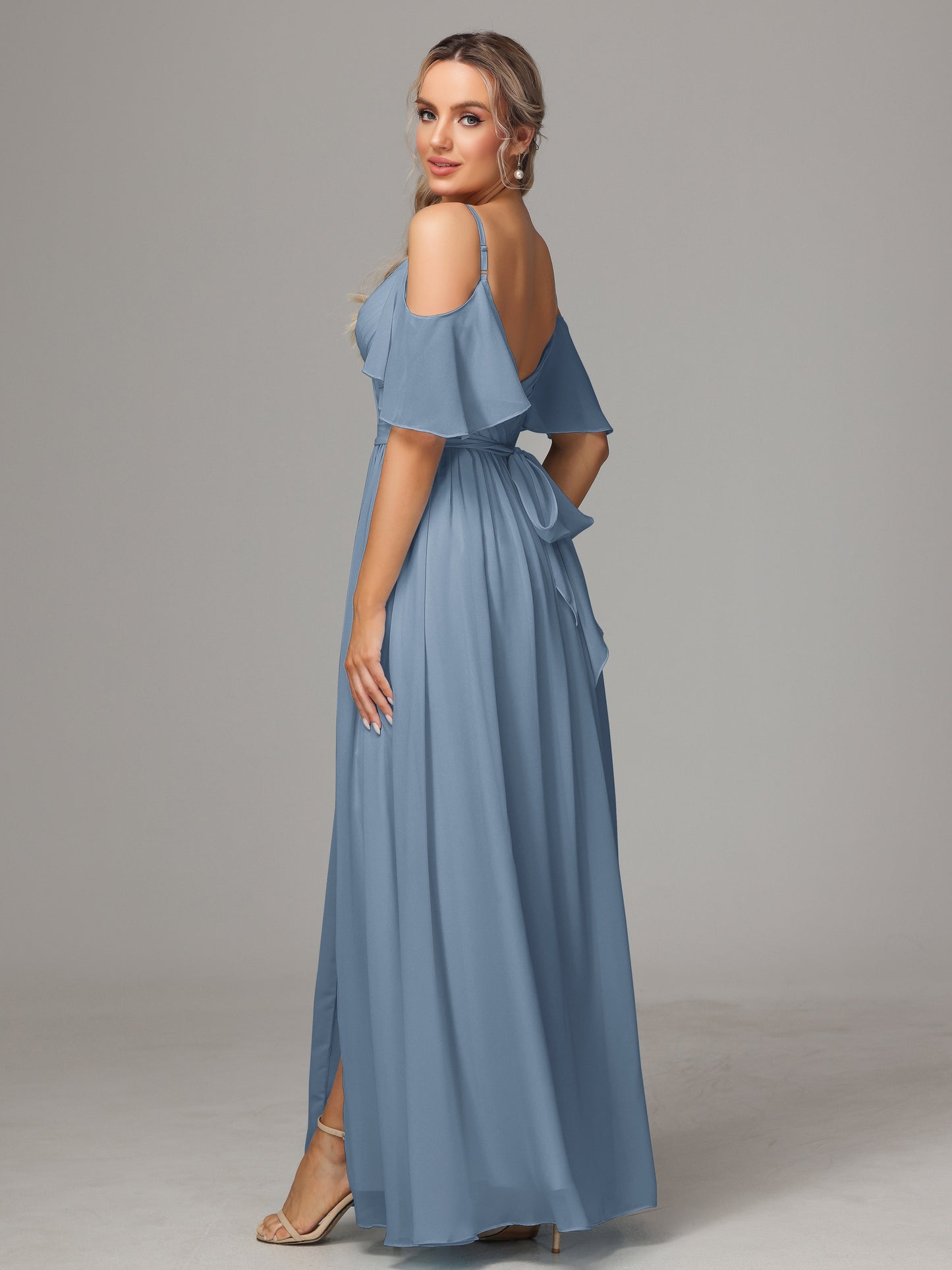 Off The Shoulder A Line Chiffon Bridesmaid Dress With Slit