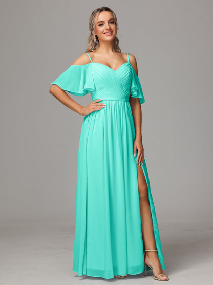 Off The Shoulder A Line Chiffon Bridesmaid Dress With Slit