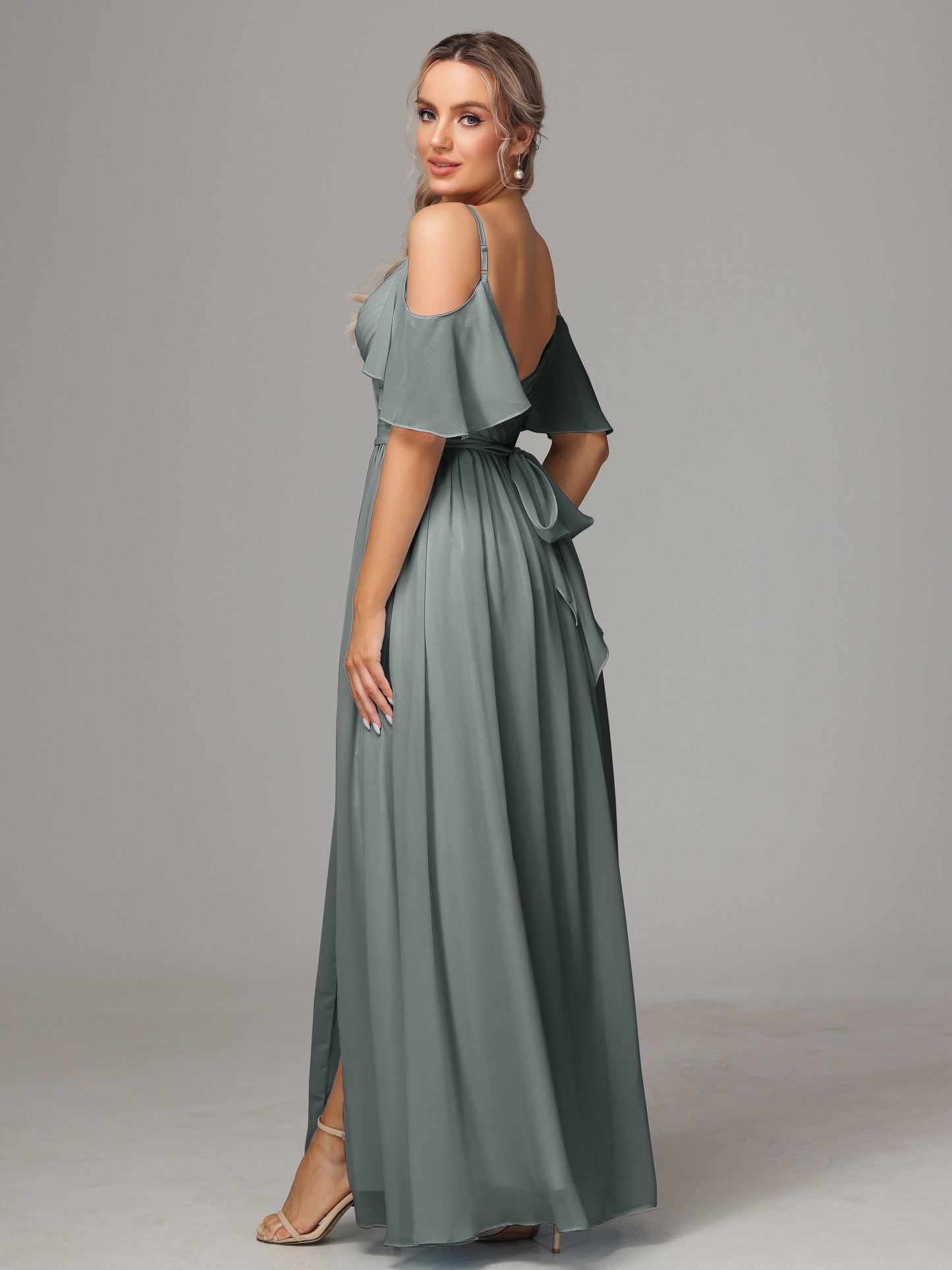 Off The Shoulder A Line Chiffon Bridesmaid Dress With Slit