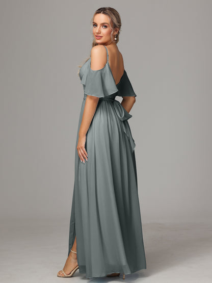 Off The Shoulder A Line Chiffon Bridesmaid Dress With Slit