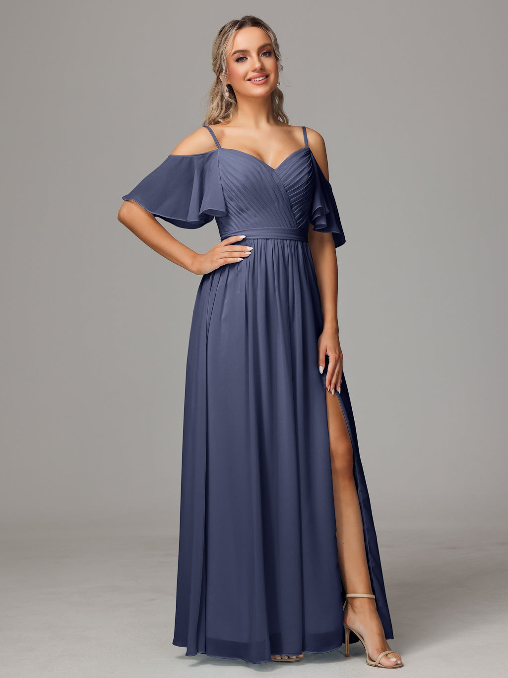 Off The Shoulder A Line Chiffon Bridesmaid Dress With Slit